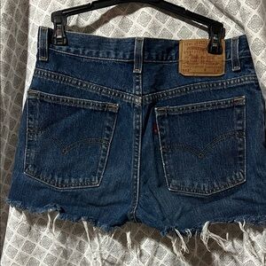Levi's 512 Dark Blue Frayed Hem Jean Shorts